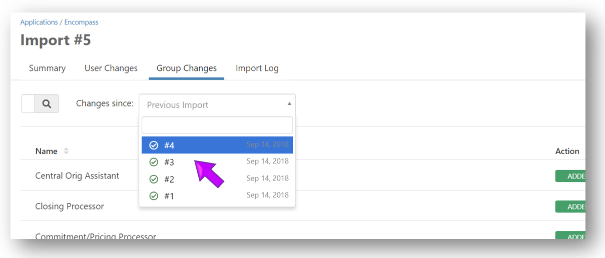 Group Changes tab